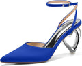 Coutgo Womens Kitten Heels Closed Pointed Toe Heart Heel Ankle Strap Satin Pumps Wedding Prom Dress Valentine Shoes