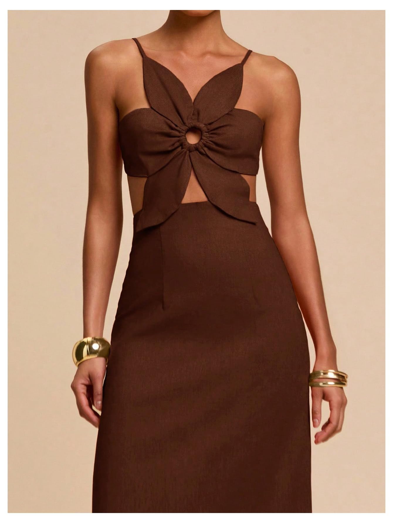 SHENHE Women's Petal Backless Linen Maxi Dress Cut Out Vacation Dresses | Keyhole, Spaghetti Strap, Open Back, Long Dress, Zipper, Summer, Date Night, Cami Dresses