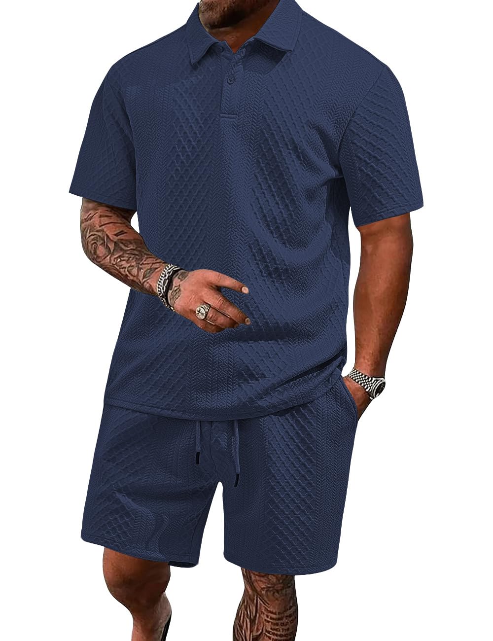 Men's 2 Pieces Outfits Casual Polo Shirt and Shorts Set Collar Athletic Jogging Summer Tracksuit