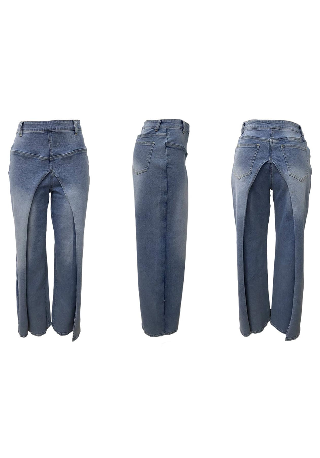 DINGANG Women's Asymmetrical Wide Leg Jeans High Waisted Denim Pants | Trendy Baggy Jeans,Loose fit,Wrap front,Patchwork Split Hem,Y2K Streetwear,Unique Jeans with Pockets