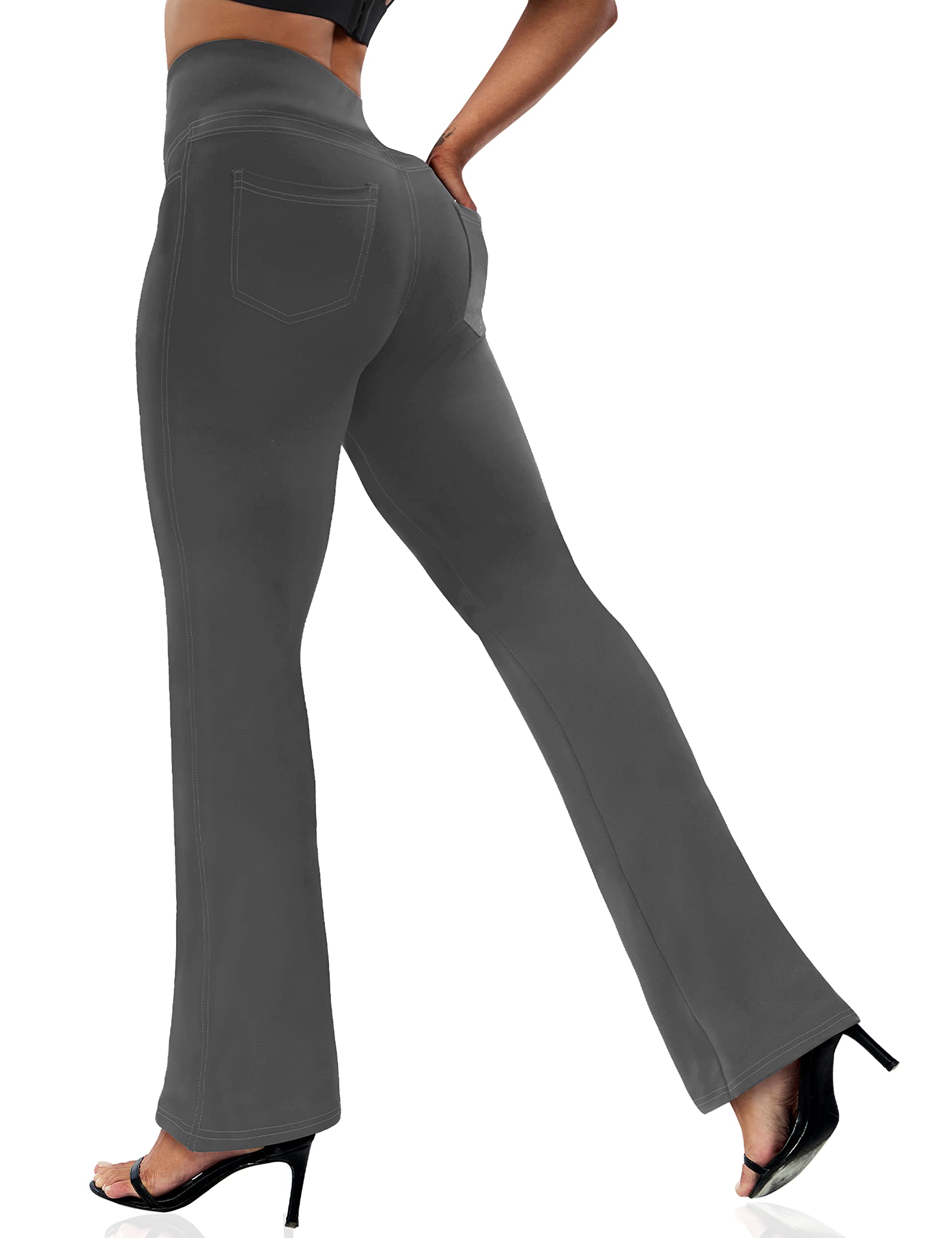 VOOVEEYA Women's Bootcut Leggings - Bootleg Yoga Pants Flare with 4 Pockets | Tummy Control High Waisted, Comfortable Fit, Buttery-Soft Fabric, 4-Way Stretchy Dress Pants for Yoga, Work & Casual Wear