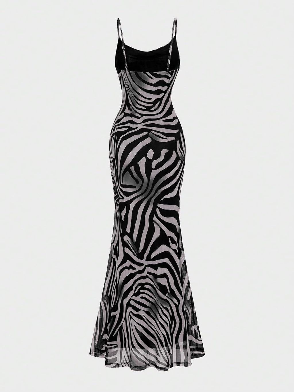 OYOANGLE Women's Zebra Spaghetti Strap Maxi Dresses Cowl Neck Bodycon Dress | Zebra Print, Spaghetti Strap, Maxi Dresses, Sleeveless, Cowl Neck, Formal Bodycon Dress