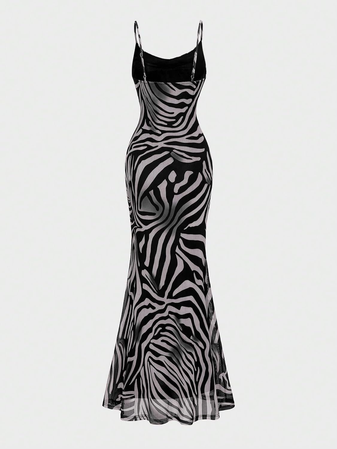 OYOANGLE Women's Zebra Spaghetti Strap Maxi Dresses Cowl Neck Bodycon Dress | Zebra Print, Spaghetti Strap, Maxi Dresses, Sleeveless, Cowl Neck, Formal Bodycon Dress