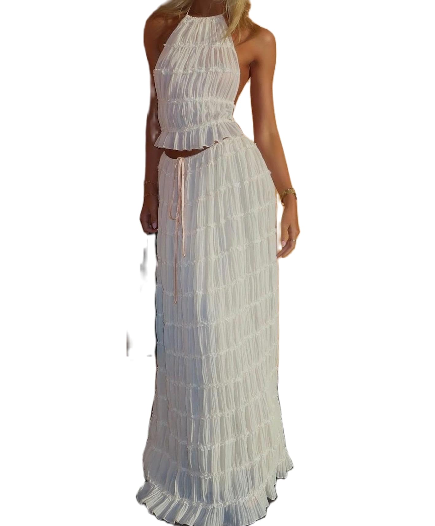Women Y2K Skirt Set Outfits Strapless Crop Top Bodycon Midi Skirt Dress Sexy 2 Piece Knit Outfits Skirt Summer