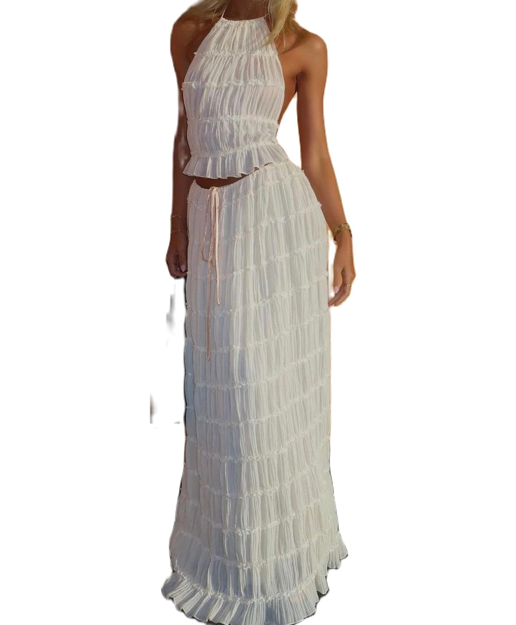 Women Y2K Skirt Set Outfits Strapless Crop Top Bodycon Midi Skirt Dress Sexy 2 Piece Knit Outfits Skirt Summer