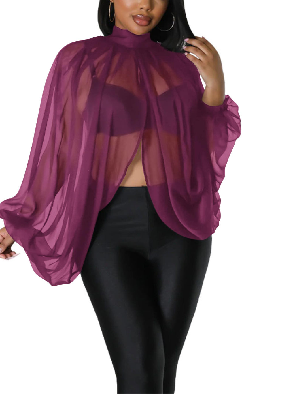 Sexy Tops for Women Party Club Night Batwing Sleeve Chiffon Blouse | Floral Print Blouse Shirts,Puff Sleeve,Going out Tops,Front Open Style,Lantern Sleeve Boho Chiffon Fall Tops 2026