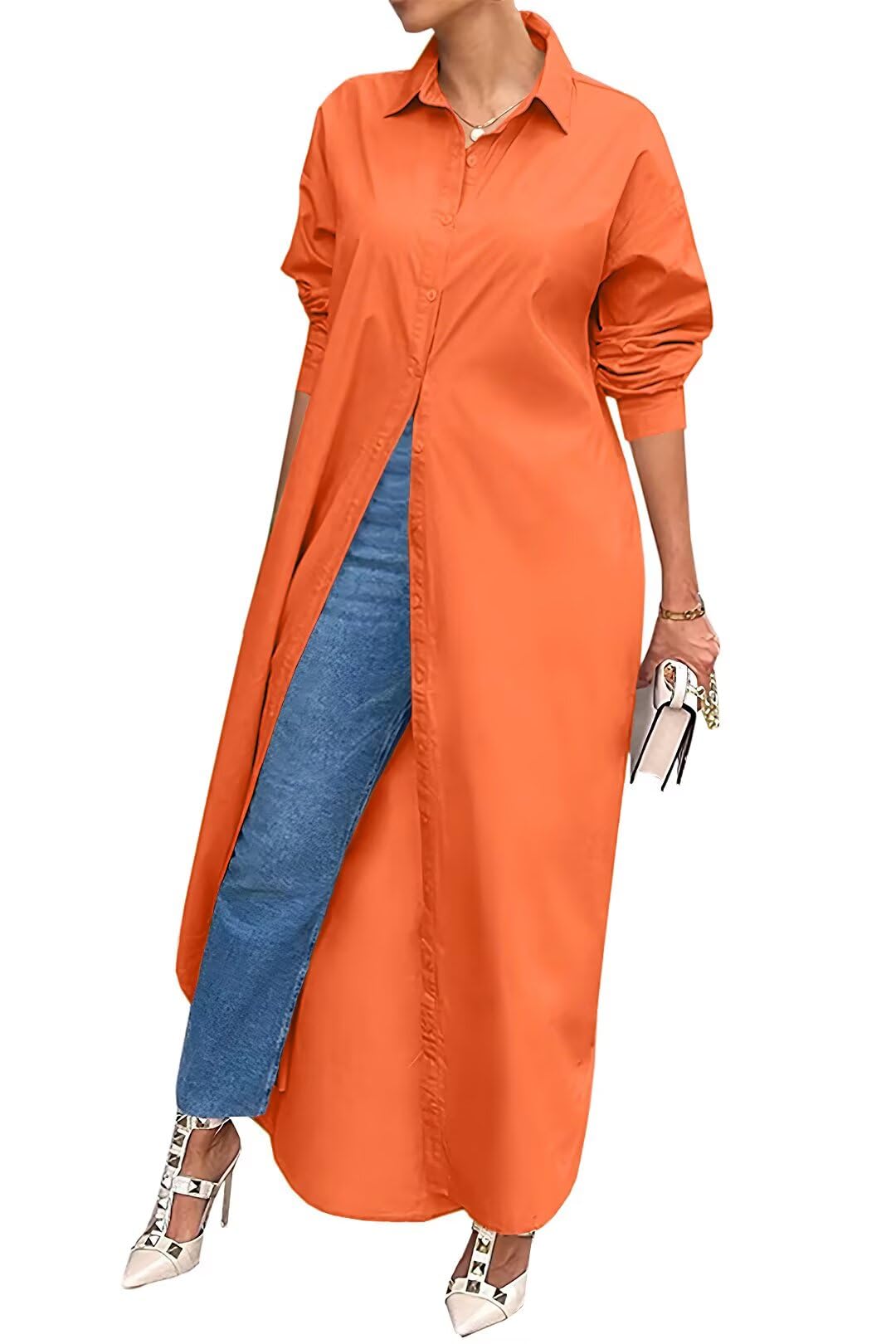 Shirt Dresses for Women Casual Long Sleeve Cotton Button Down Maxi Dresses | Oversized,Solid Color,Loose Fit,Plus Size,Long Shirts,Button Down Dress