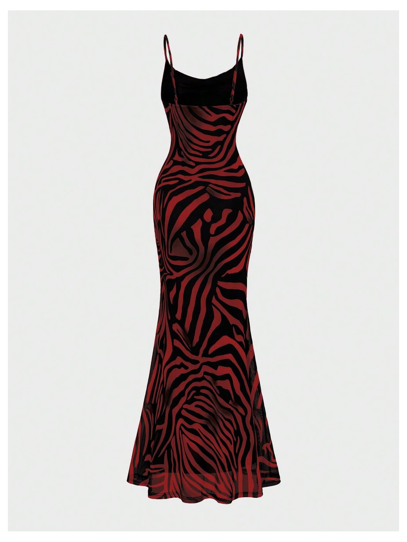 OYOANGLE Women's Zebra Spaghetti Strap Maxi Dresses Cowl Neck Bodycon Dress | Zebra Print, Spaghetti Strap, Maxi Dresses, Sleeveless, Cowl Neck, Formal Bodycon Dress