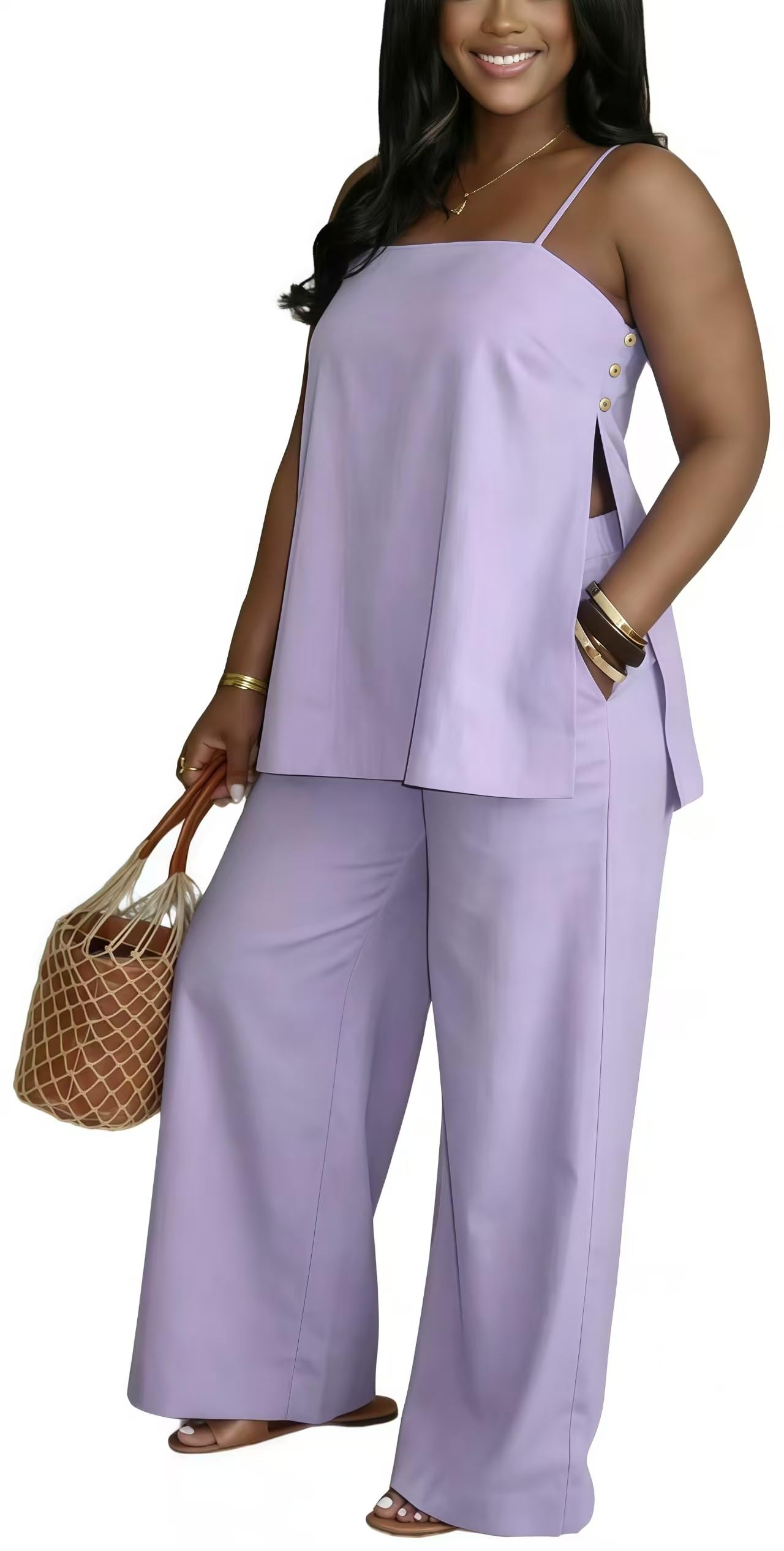 2 Piece Sets for Women Summer Outfits Sleeveless Tops and Wide Leg Pants Sets Sexy Jumpsuits Clubwear Vacation Outfits