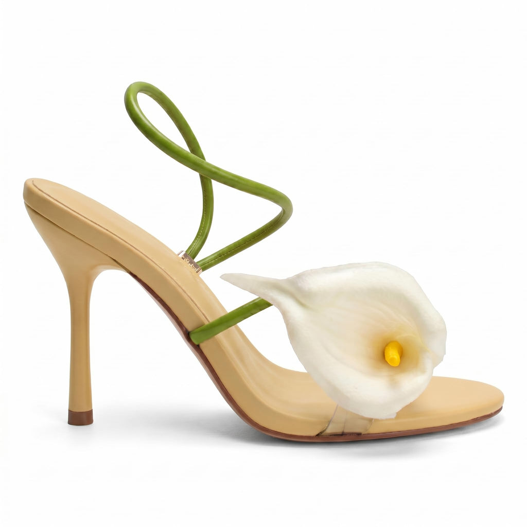 Flower High Heels for Women Calla Lily Sexy Floral Strappy Stilettos Heels | Flower Heels, Calla Lily Open Toe Strappy Heeled Sandals, Floral Stilettos Heels for Wedding Bride Party Daily Wear