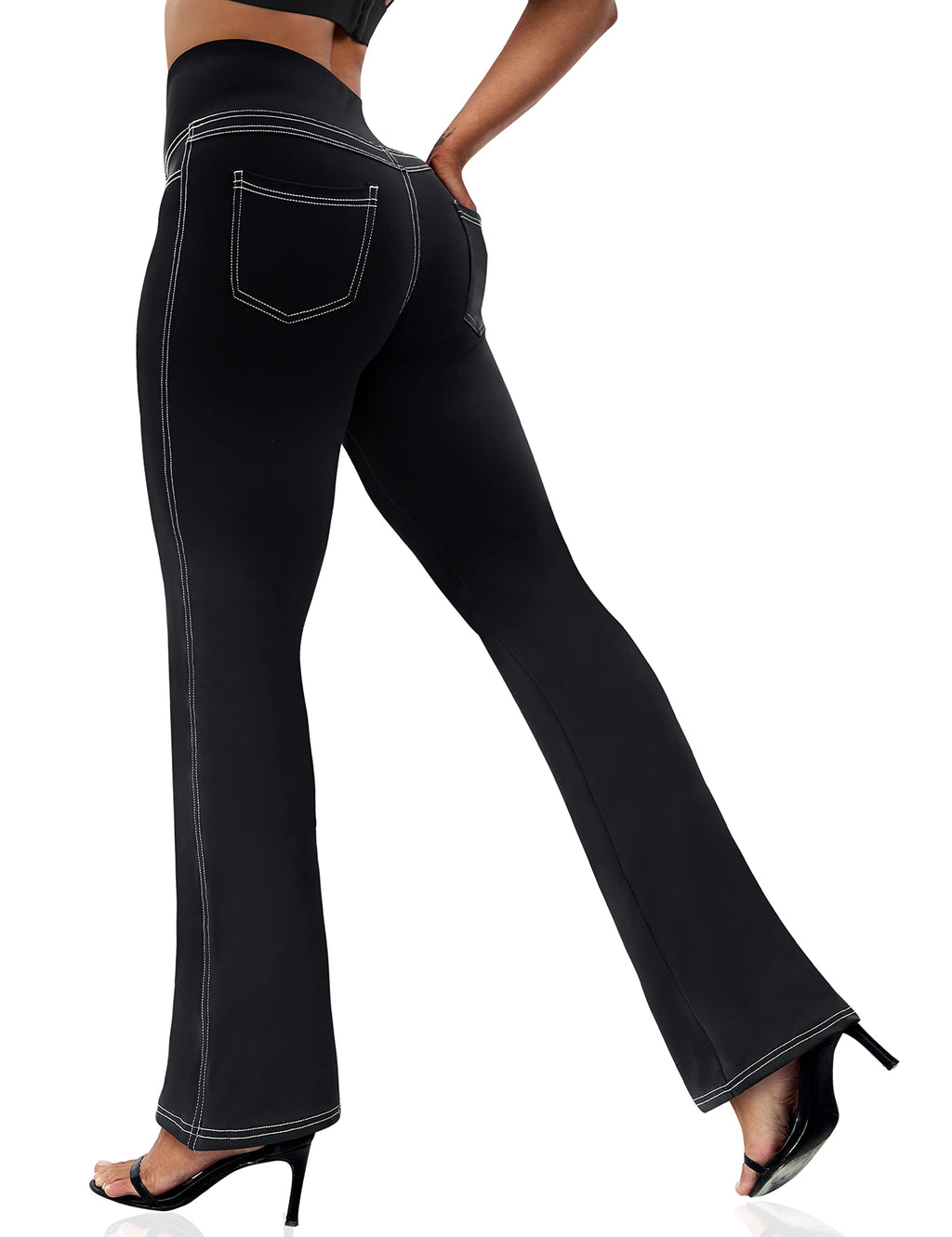 VOOVEEYA Women's Bootcut Leggings - Bootleg Yoga Pants Flare with 4 Pockets | Tummy Control High Waisted, Comfortable Fit, Buttery-Soft Fabric, 4-Way Stretchy Dress Pants for Yoga, Work & Casual Wear