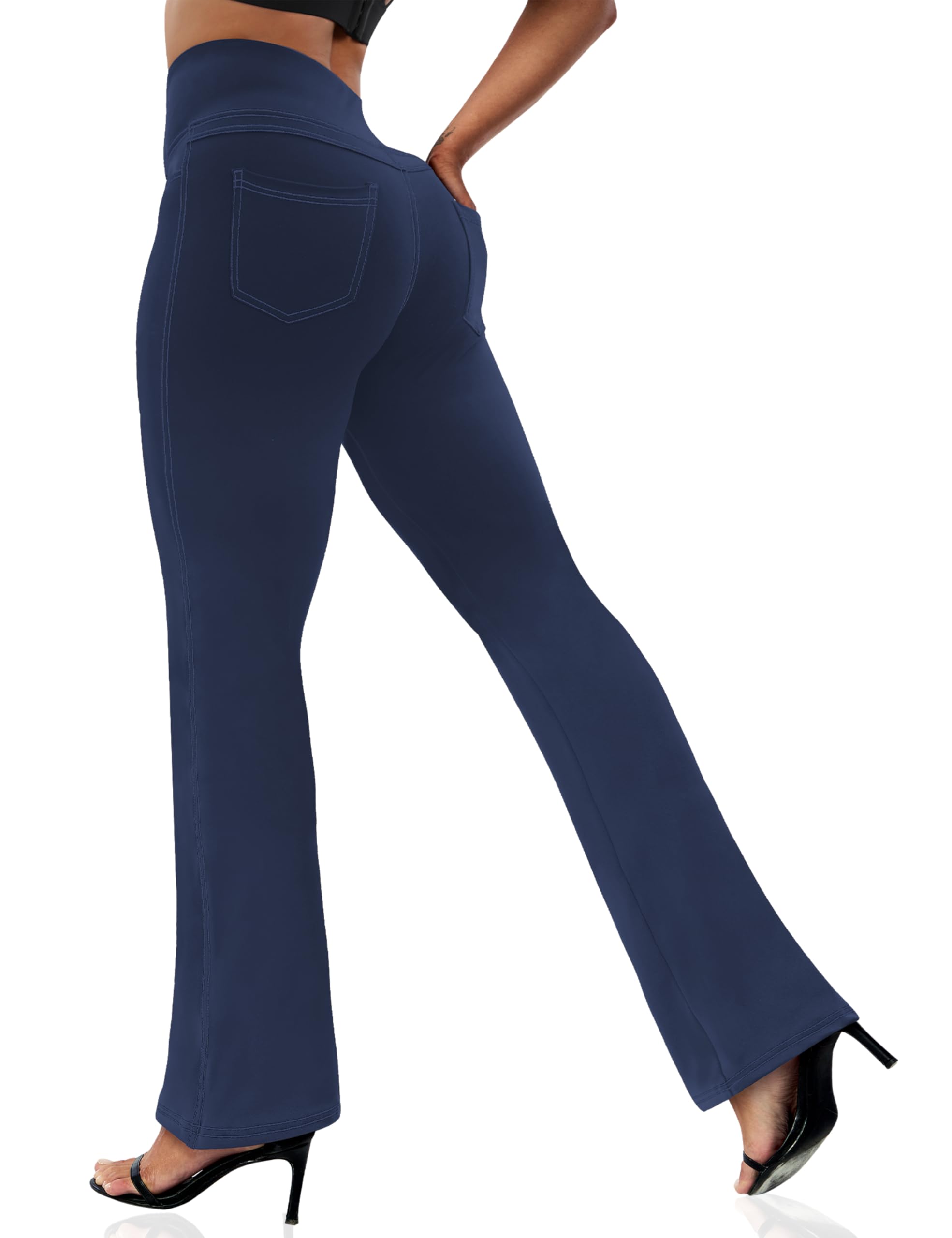 VOOVEEYA Women's Bootcut Leggings - Bootleg Yoga Pants Flare with 4 Pockets | Tummy Control High Waisted, Comfortable Fit, Buttery-Soft Fabric, 4-Way Stretchy Dress Pants for Yoga, Work & Casual Wear
