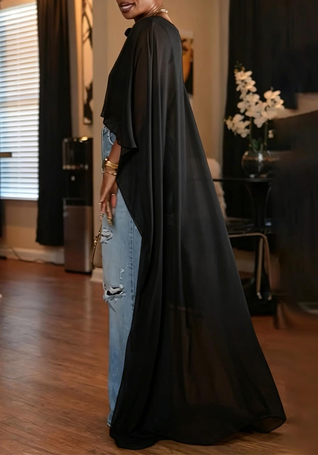 YOOTIKO Women Mesh Crop Cape Top Batwing Sleeve High Low Flowy Poncho Tops | See Through,Beach Coverups, Going Out Wear,Loose Fit