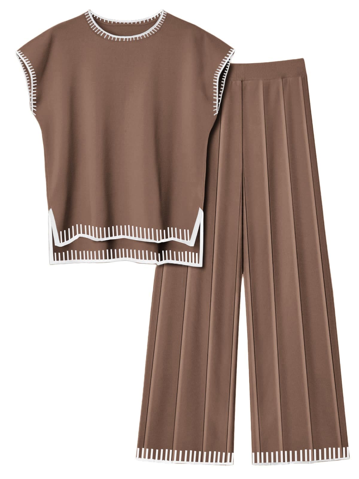 Ekouaer Womens Matching Sets Knit Sweater Sets 2 Pieces Lounge Set | Pullover Tops Wide Legs Pants Casual Outfits