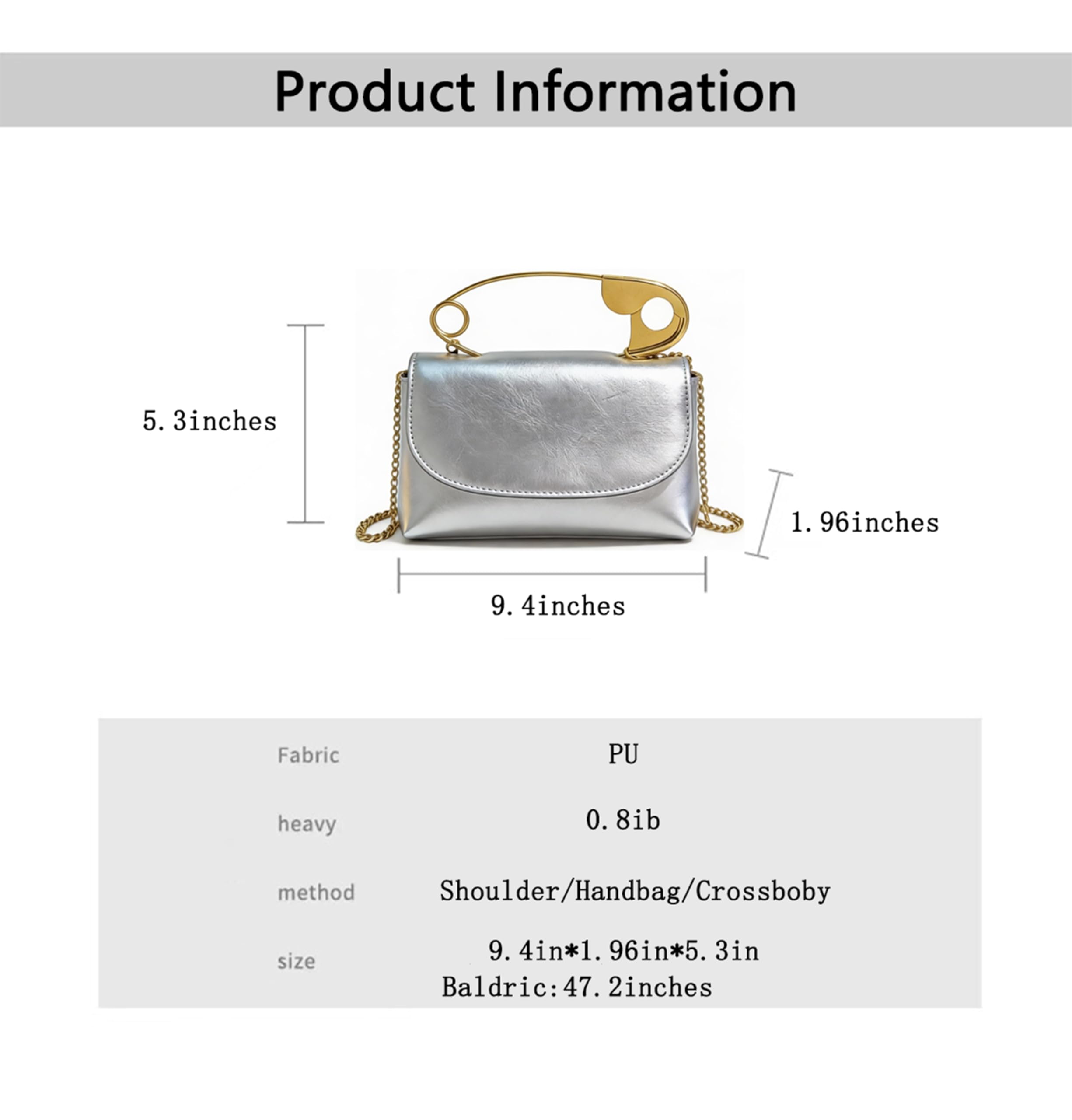 Women's Unique Safety Pin Crossbody Purse | Leather Clutch Bag Gold Handles Chain novelty clutch