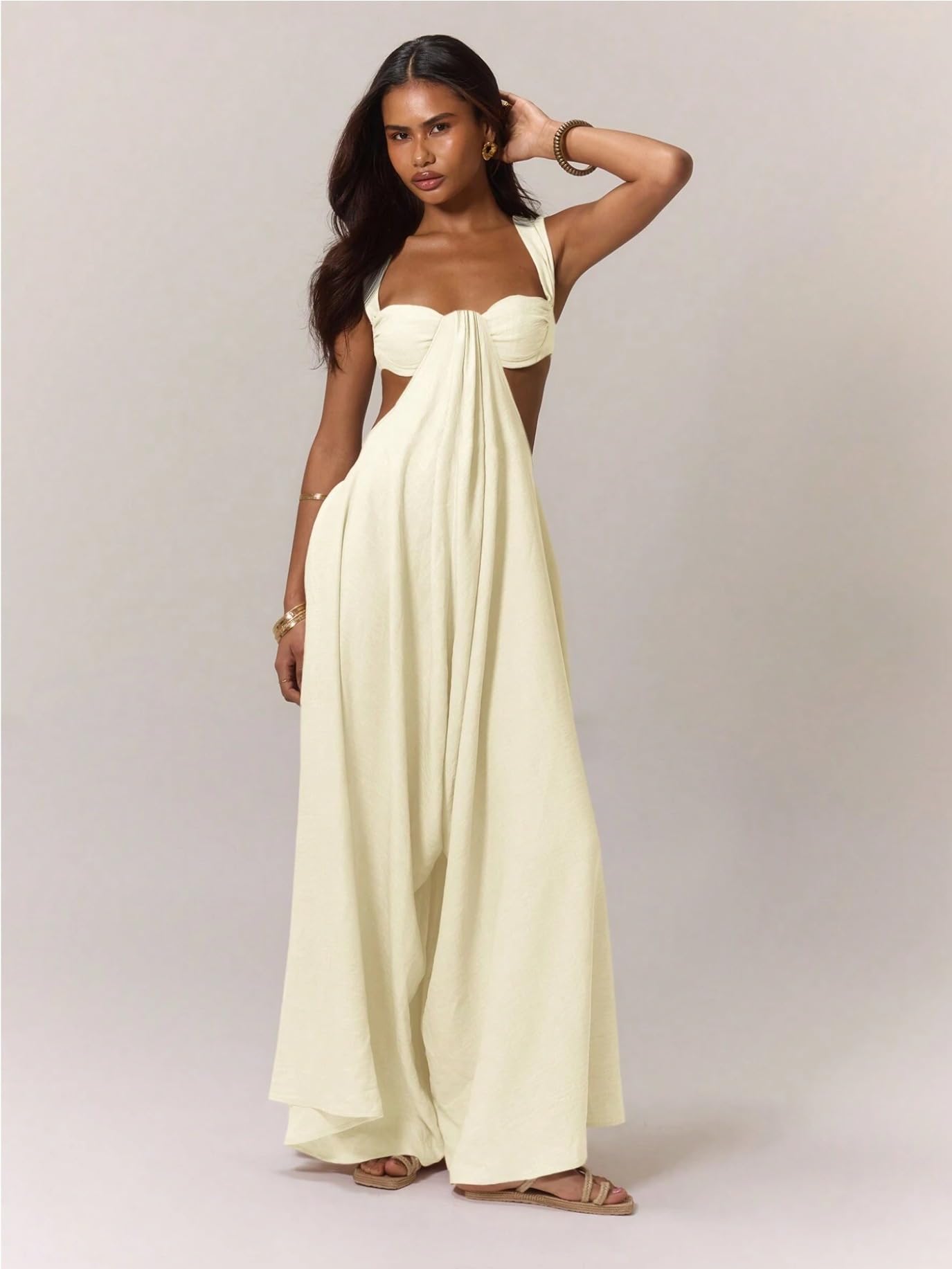 REASERAL Womens Casual Jumpsuit Halter Hollow Out Backless Top Wide Leg Pants Summer Vacation Jumpsuit