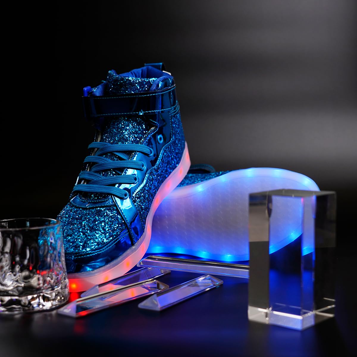 Glitter Led Shoes Light Up Shoes High Top Sneakers for Women Men Flashing Dancing Shoes for Halloween Christmas Party with USB Charging