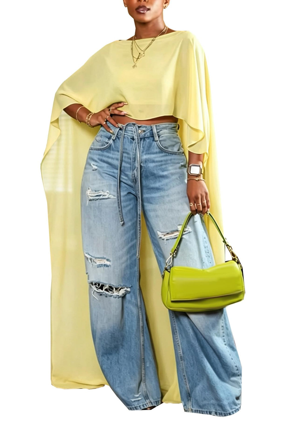 YOOTIKO Women Mesh Crop Cape Top Batwing Sleeve High Low Flowy Poncho Tops | See Through,Beach Coverups, Going Out Wear,Loose Fit