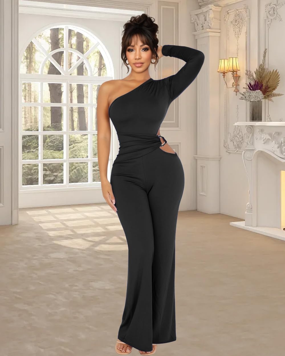HWP Sexy Jumpsuits for Women Casual Off Shoulder Cocktail Party Clubwear Jumpsuit Wide Leg Long Pant Rompers
