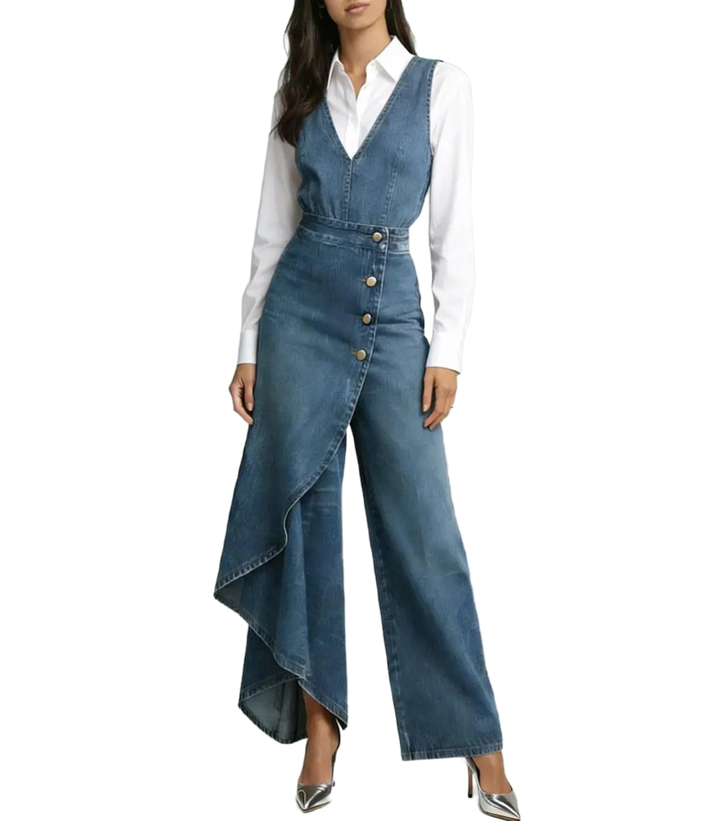 Denim Jumpsuit for Women Sleeveless Irregular Wide Leg Jumpsuits Trendy Cowgirl Western Outfits