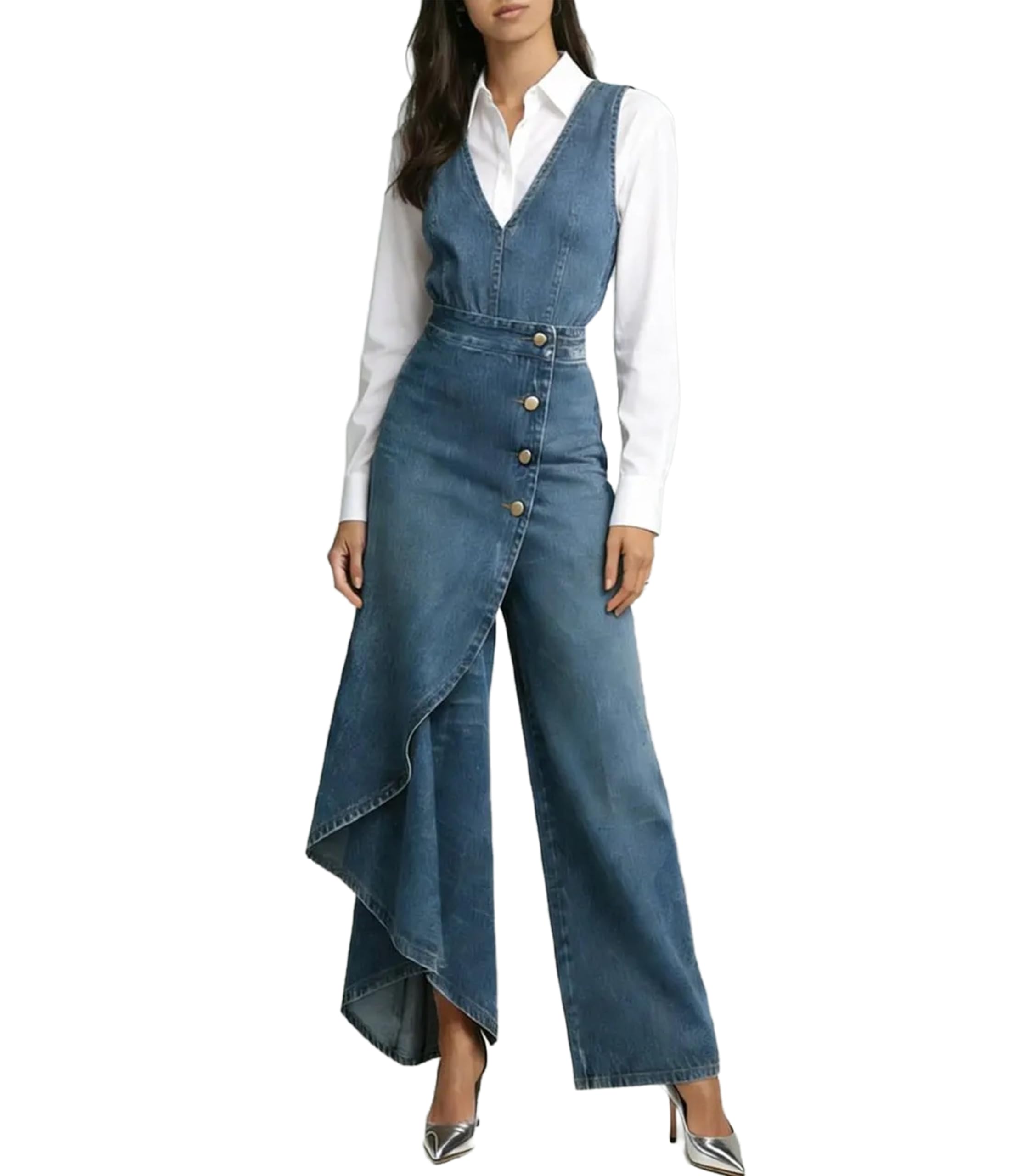 Denim Jumpsuit for Women Sleeveless Irregular Wide Leg Jumpsuits Trendy Cowgirl Western Outfits