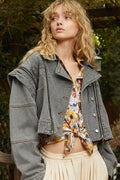 POL Cropped Denim Jacket with Functional Zipper Detail