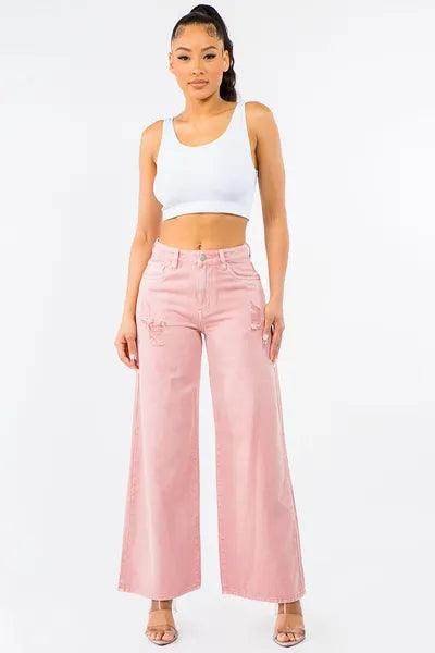 American Bazi High Waist Distressed Wide Leg Jeans Women