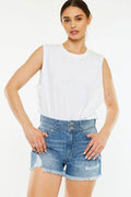 Kancan Full Size High Rise Raw Hem Denim Shorts for Women