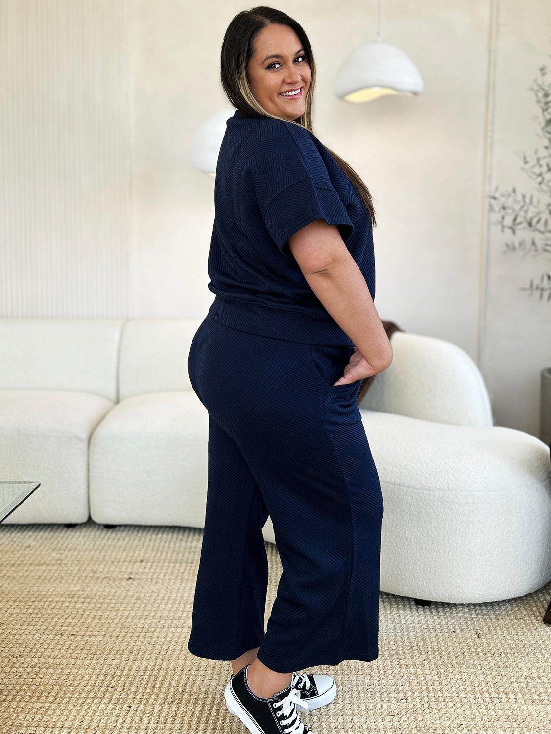 Double Take Full Size Texture Top and Pants Set for Women