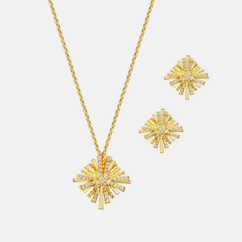 Starburst Gold-Plated Earrings and Necklace Set for Women