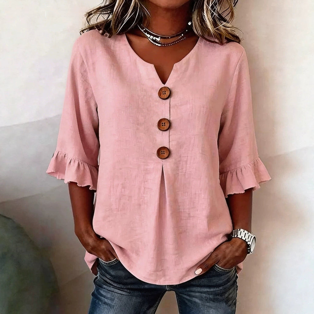 Women's V-Neck Button-Up Blouse — Summer Casual Top