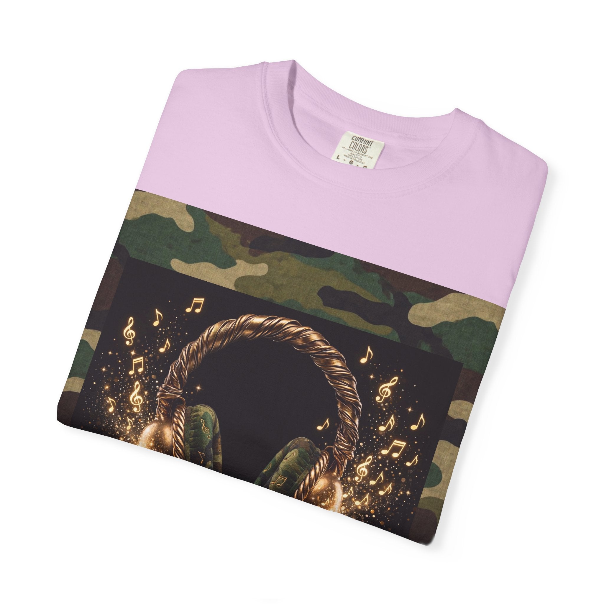 Camo Headphones Tee — Gold Spark DJ Music Graphic T-Shirt
