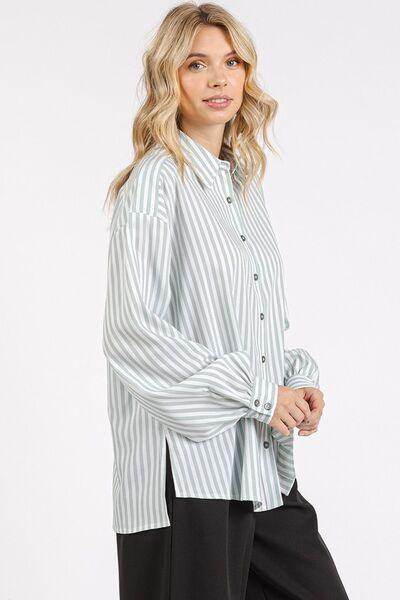 Mittoshop Button Down Striped Long Sleeve Shirt for Women