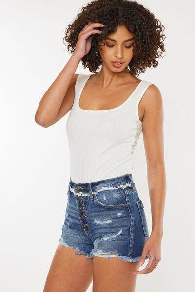 Kancan Distressed Button Fly Denim Shorts for Women