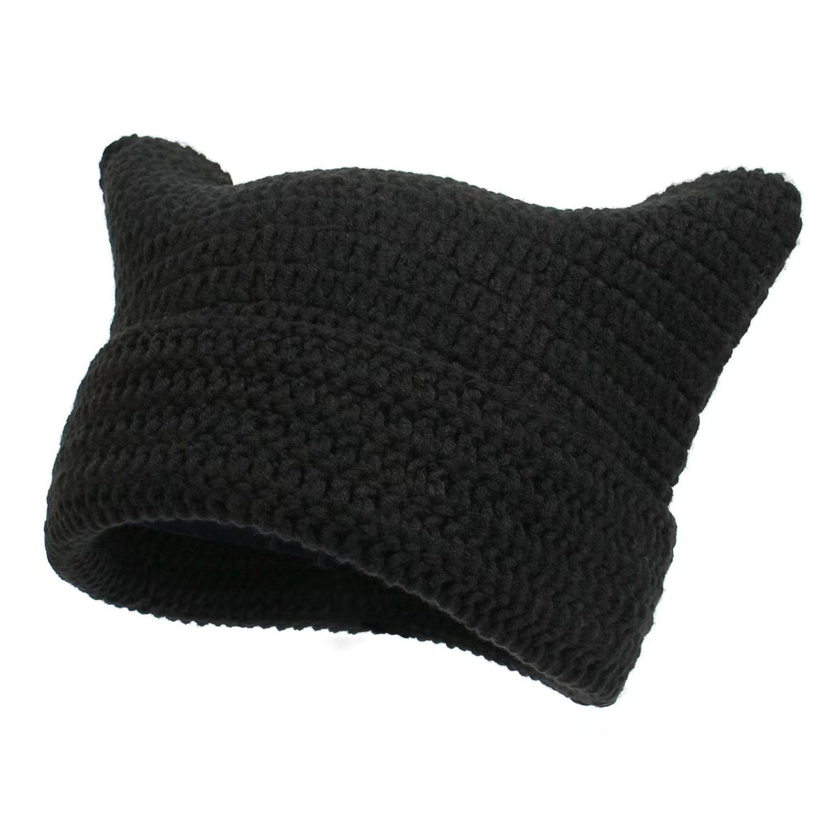 Women’s Hand Knitted Striped Cat Hat – Cute Warm Winter Beanie
