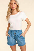 Haptics High Rise Button Fly Washed Denim Shorts for Women
