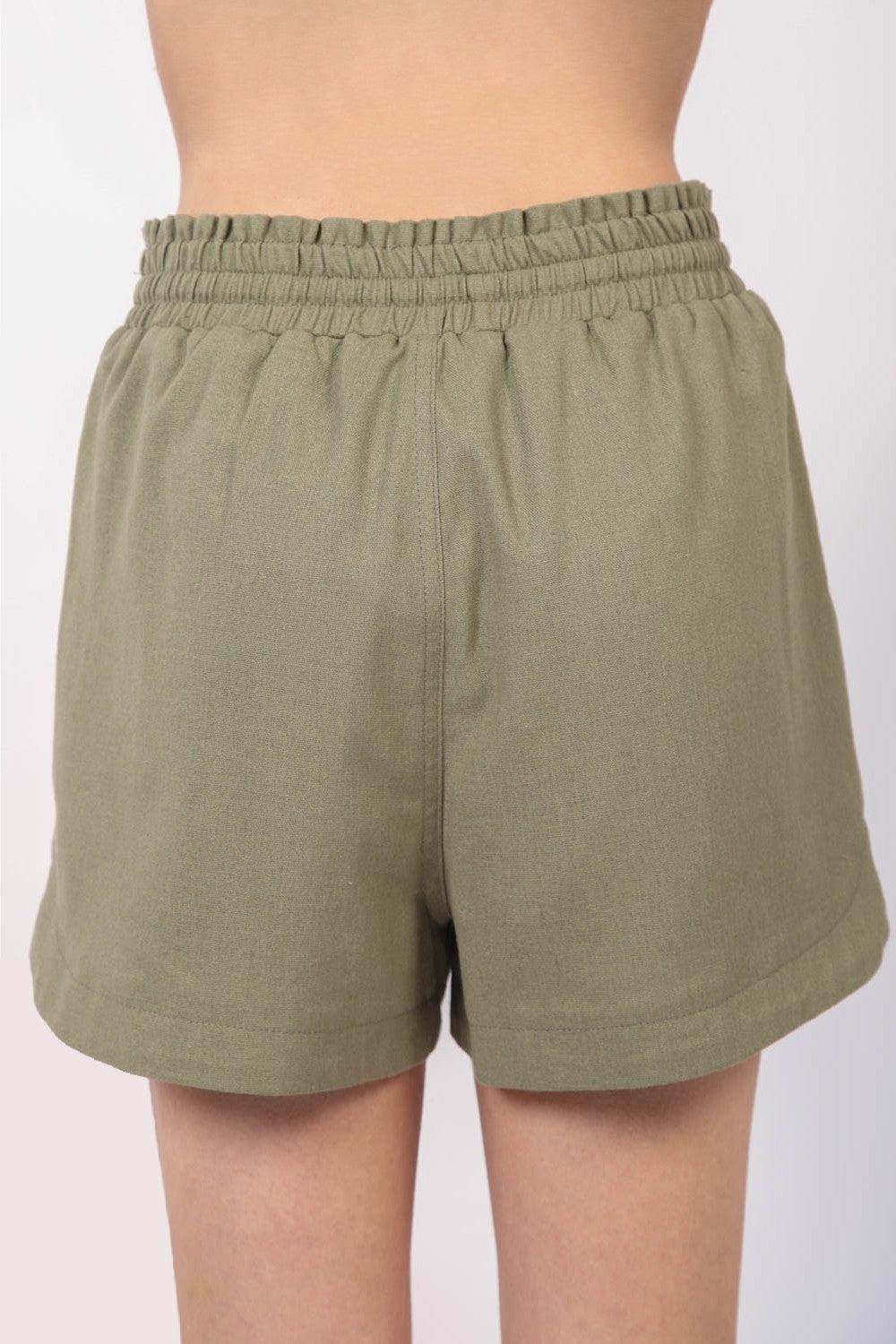 VERY J Drawstring Elastic Waist Linen Shorts for Summer Wear