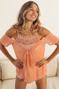 BiBi Front Crochet Lace Adjustable Strap Top for Women