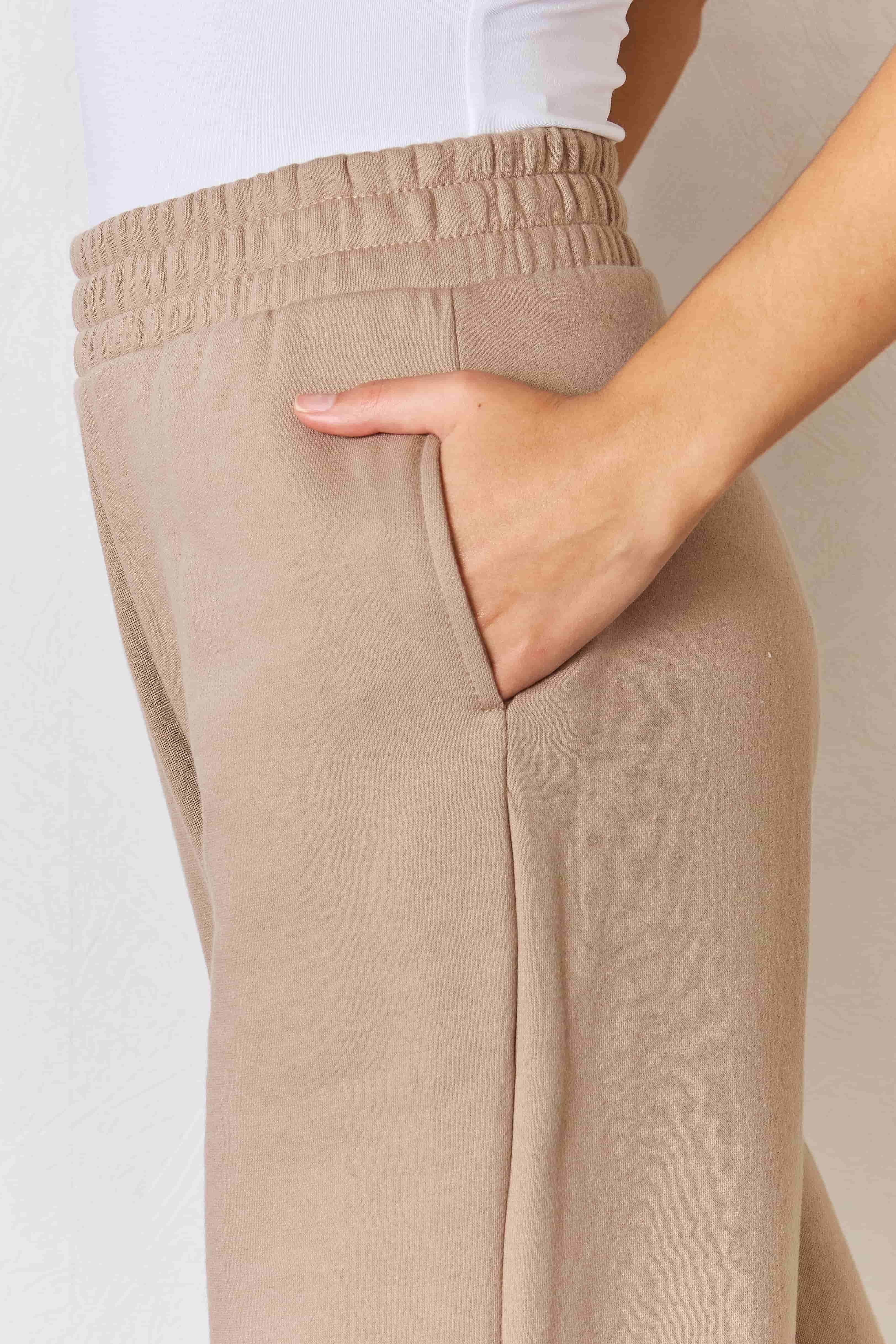 RISEN Wide Waistband Slit Wide Leg Pants for Women