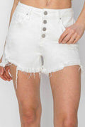 RISEN Button Fly Frayed Hem Denim Shorts for Women