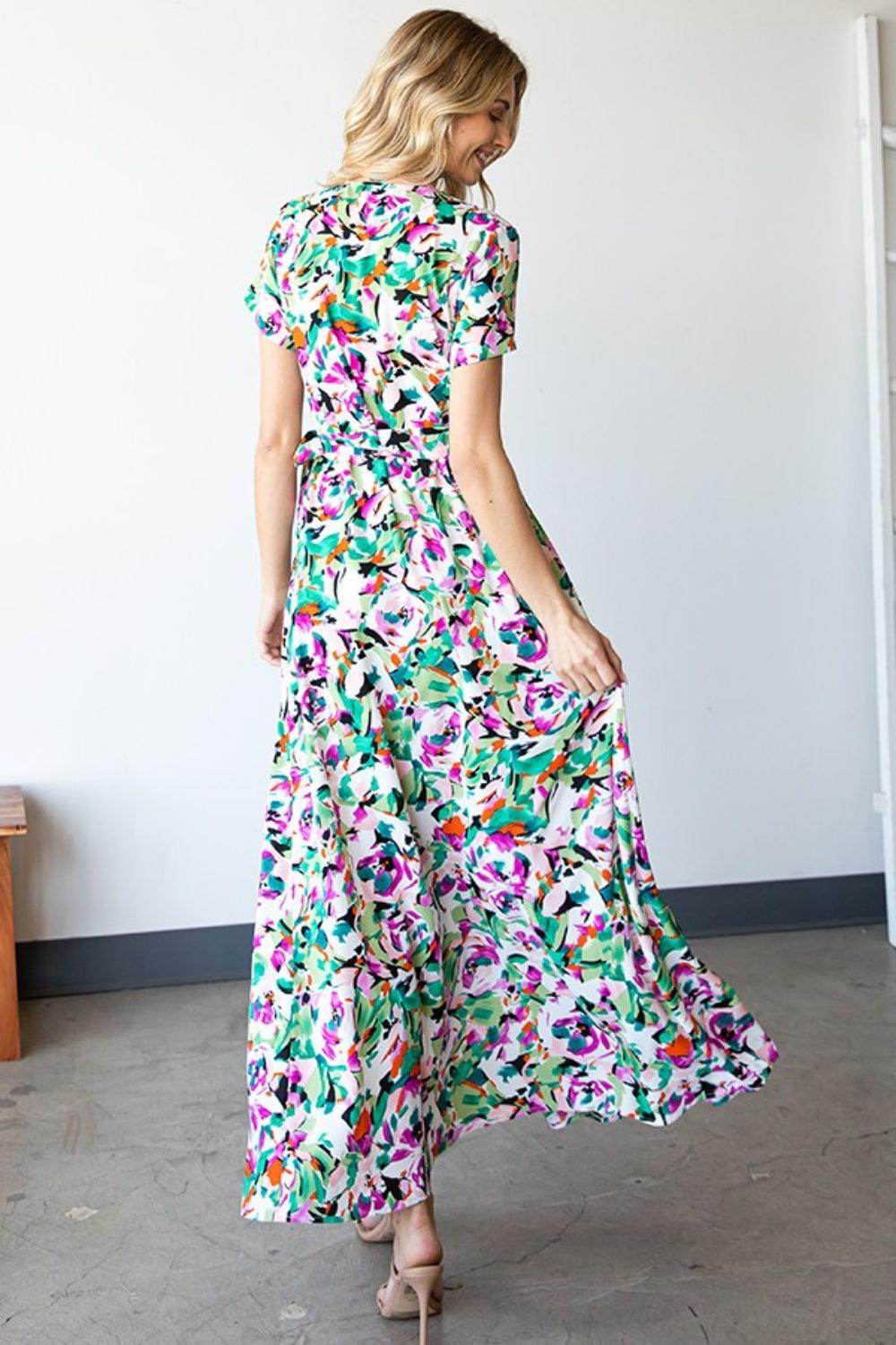 First Love Slit Printed Surplice Tie Waist Dress for Women