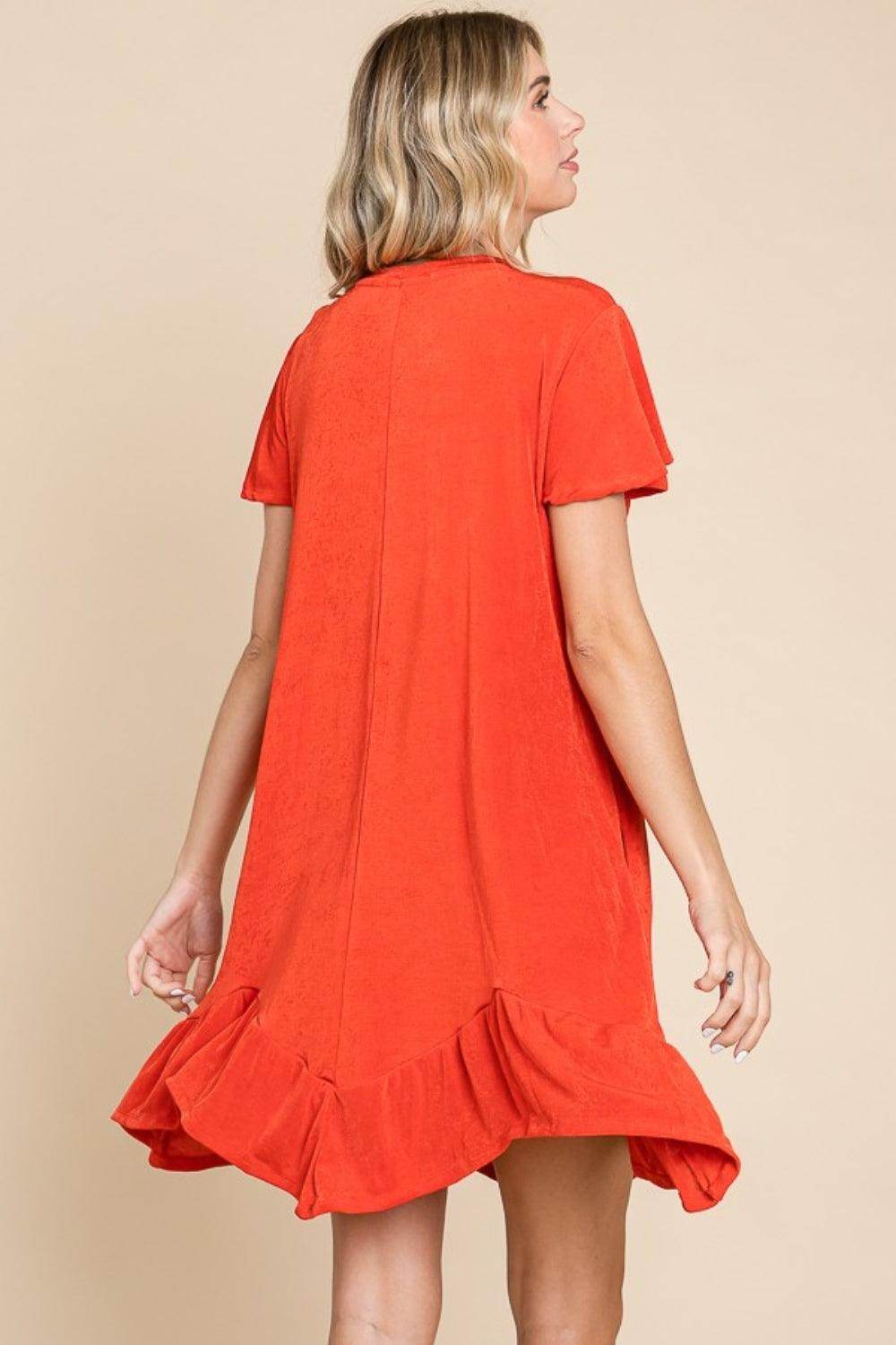 Culture Code Full Size Short Sleeve Ruffled Hem Dress