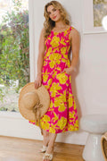 ODDI Full Size Floral Smocked Ruffled Midi Dress For Women
