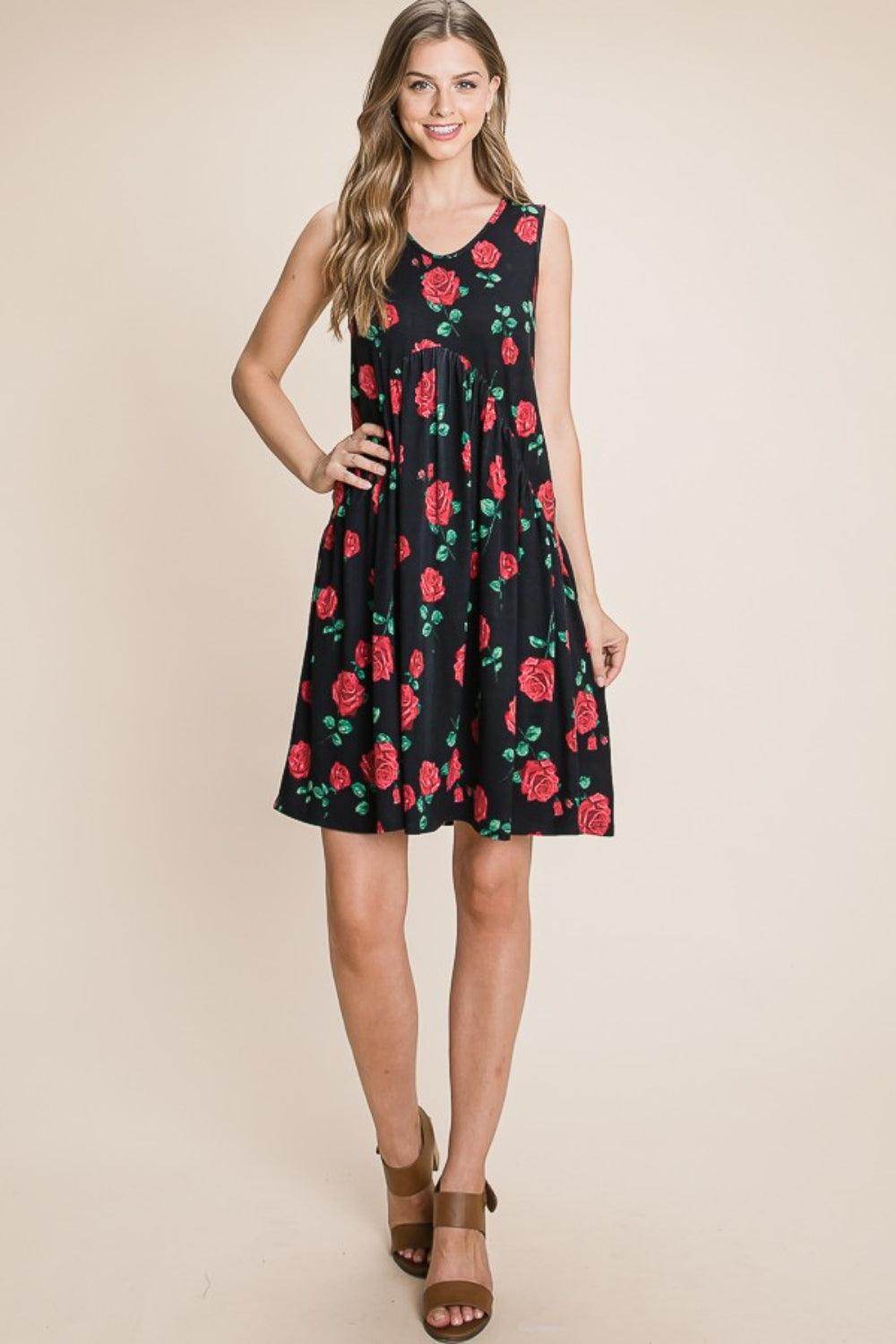 BOMBOM Floral Ruched Tank Dress for Summer Style