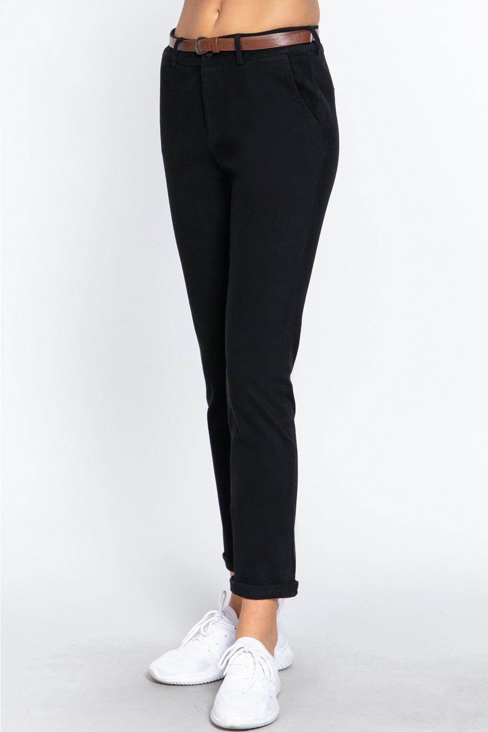 ACTIVE BASIC Cotton-Span Twill Straight Pants for Women