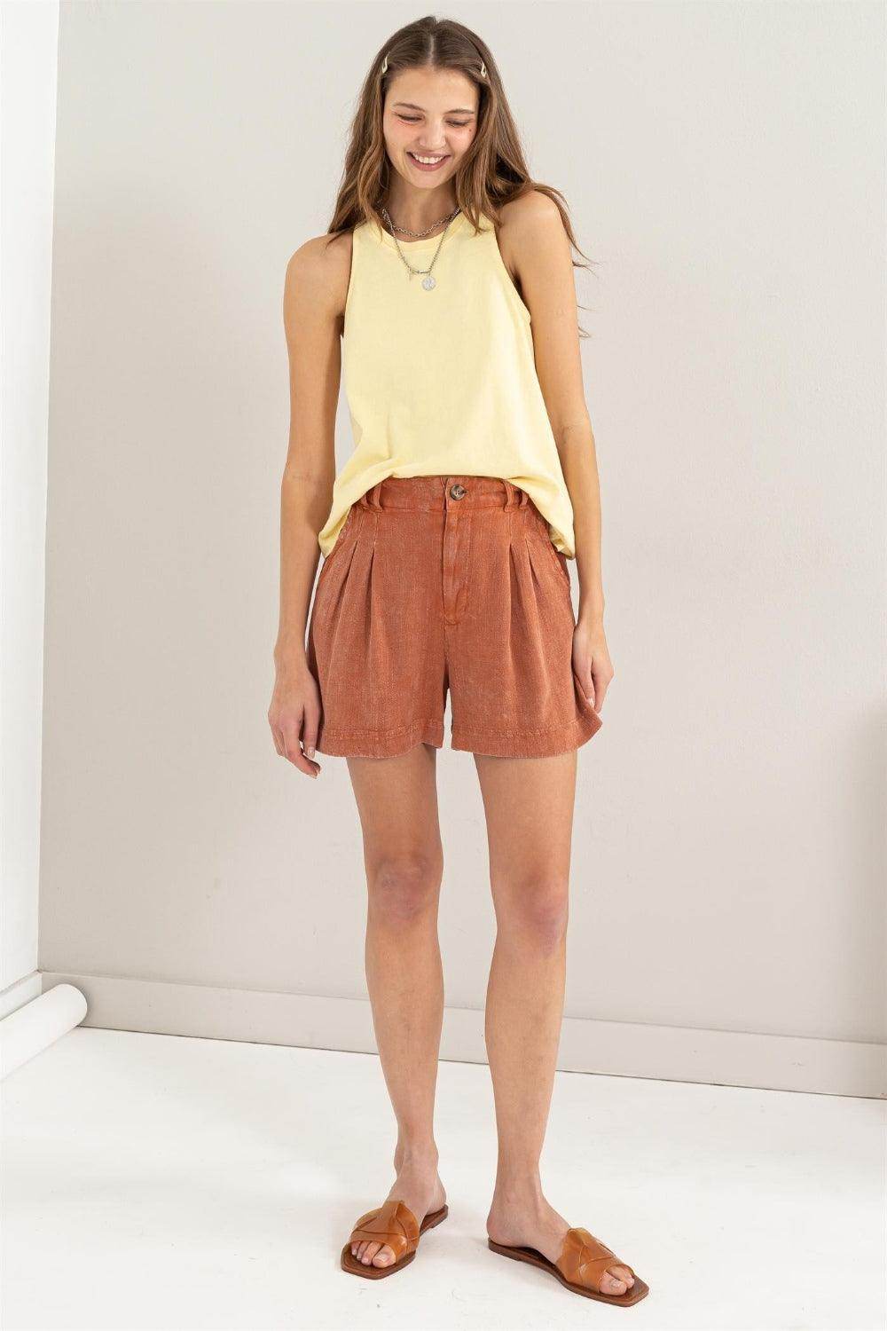 HYFVE High Waist Pleated Linen Shorts for Stylish Comfort