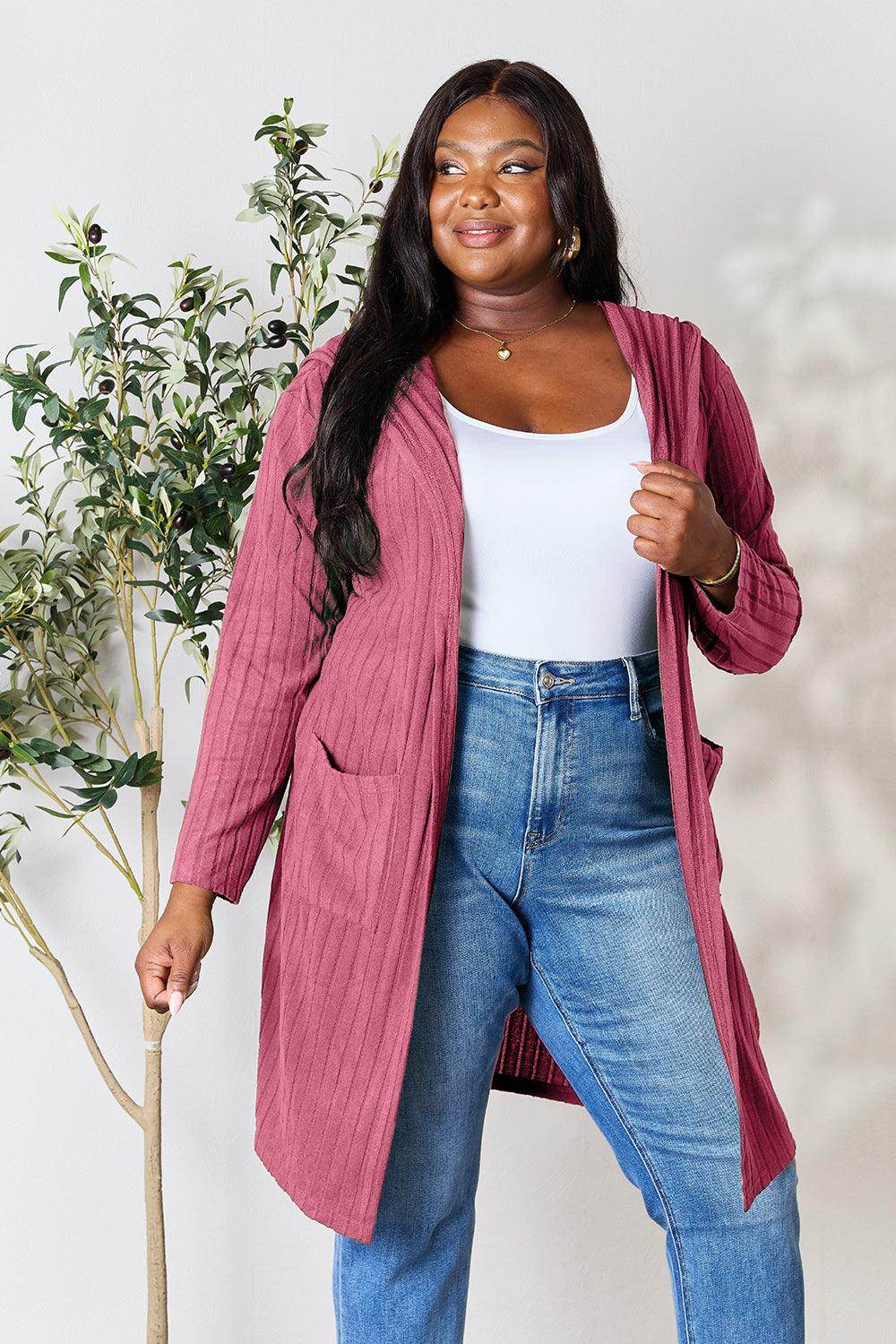 Basic Bae Full Size Hooded Sweater Cardigan for Women