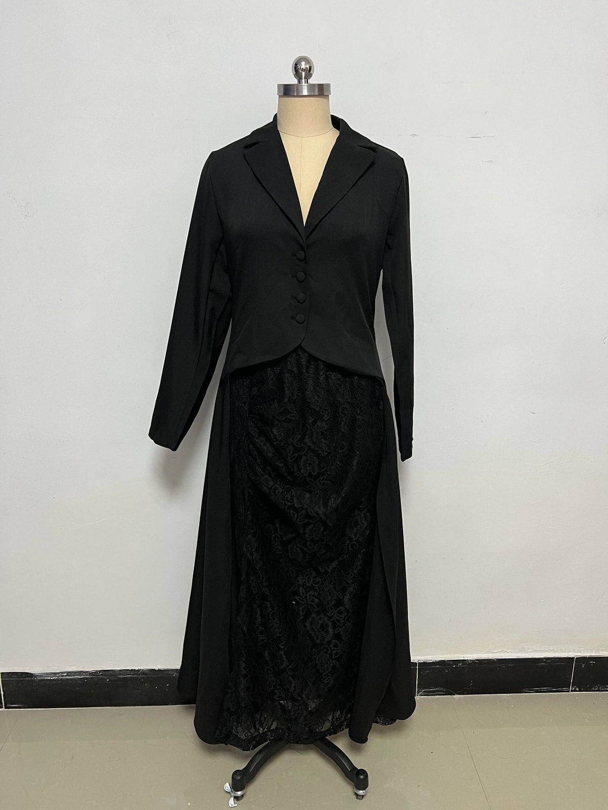 Chic Lace Collar Two-Piece Long Sleeve Dress for Women