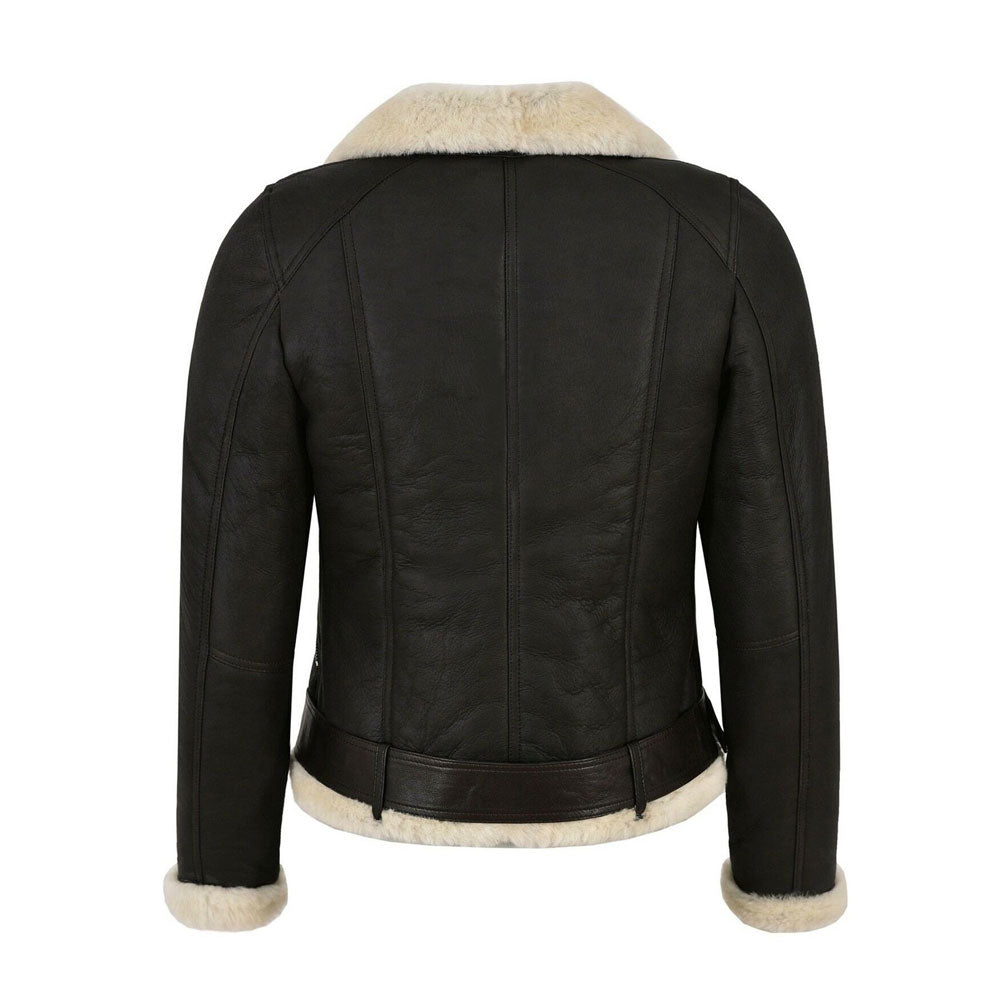 Women’s Genuine Leather Faux Fur Shearling Biker Jacket