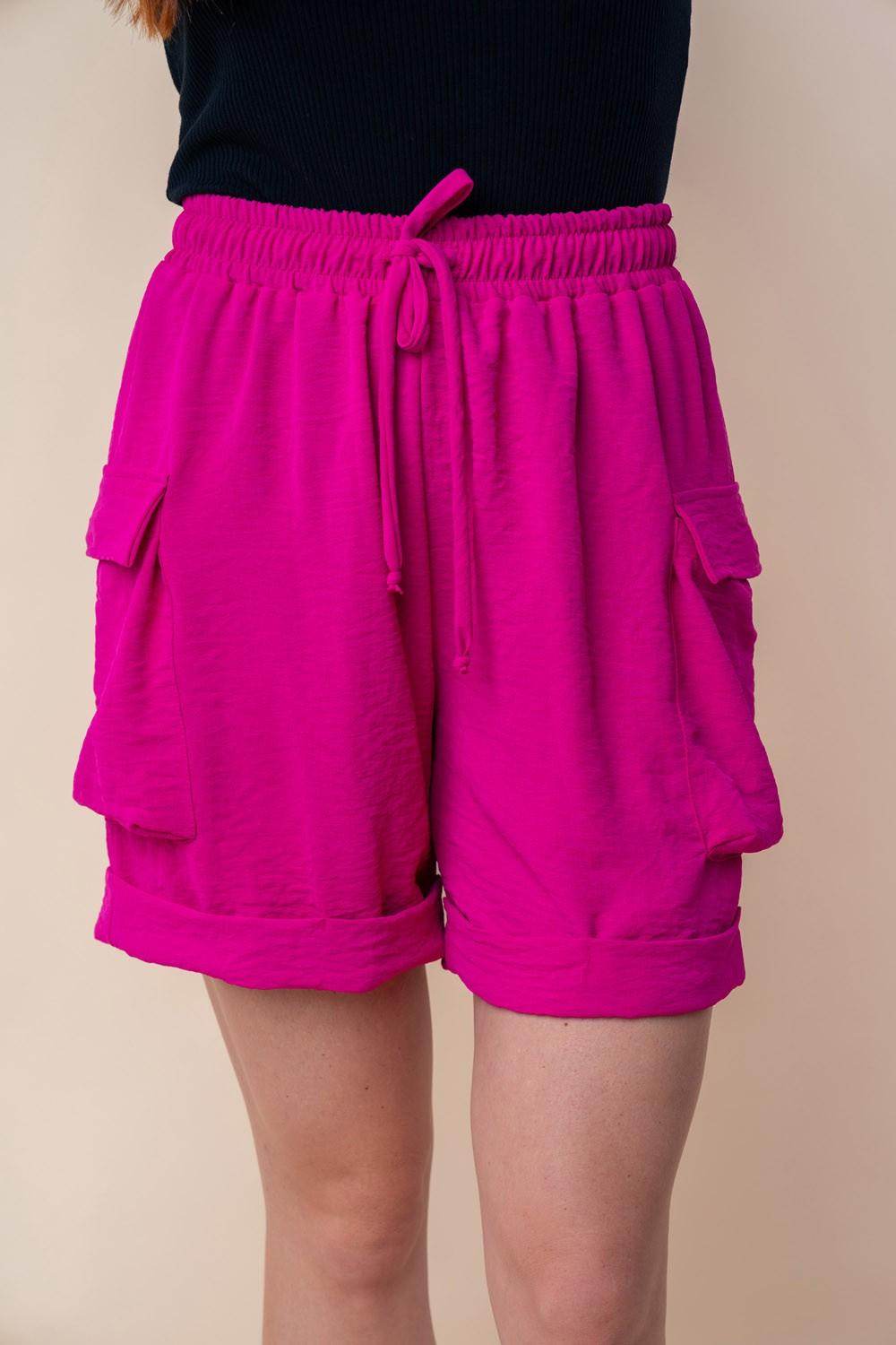 White Birch High Waisted Drawstring Knit Cargo Shorts for Women